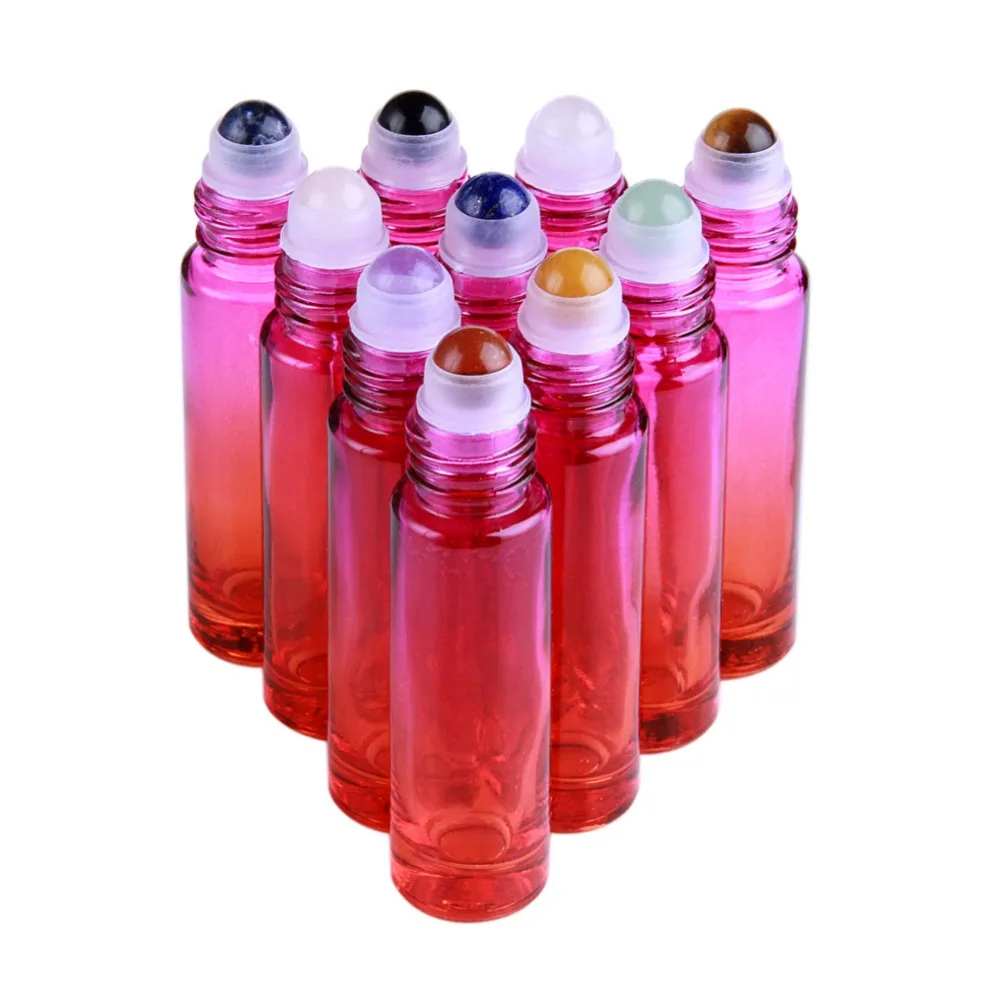 

10pcs Color Glass Essential Oil Gemstone Roller Ball Bottles 10ml Empty Portable Refillable Perfume Bottles Liquid