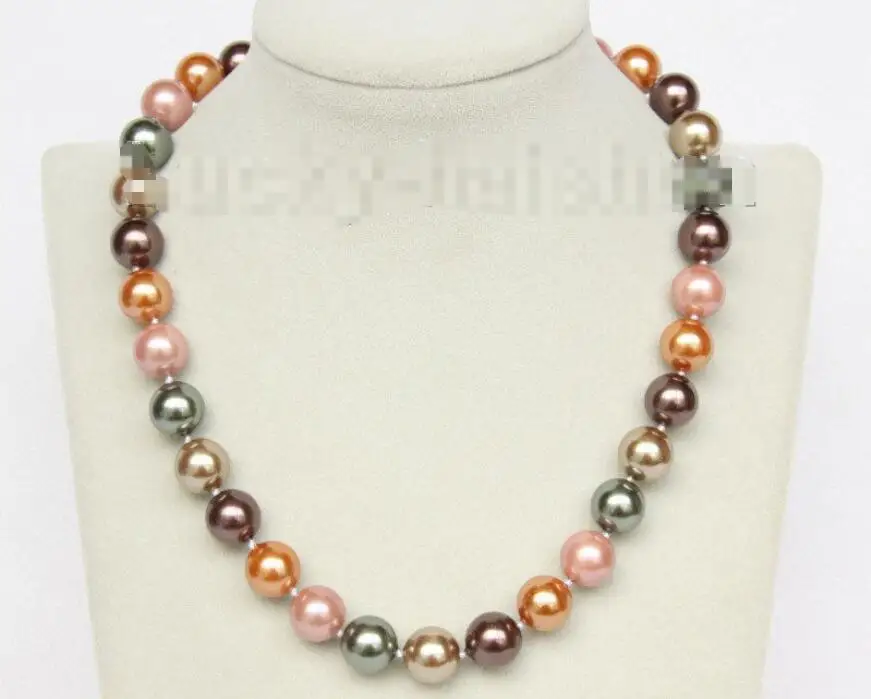 

Free shipping hot sale Women Bridal Wedding Jewelry >>17" 12mm round green coffee pink golden south sea shell pearls necklace