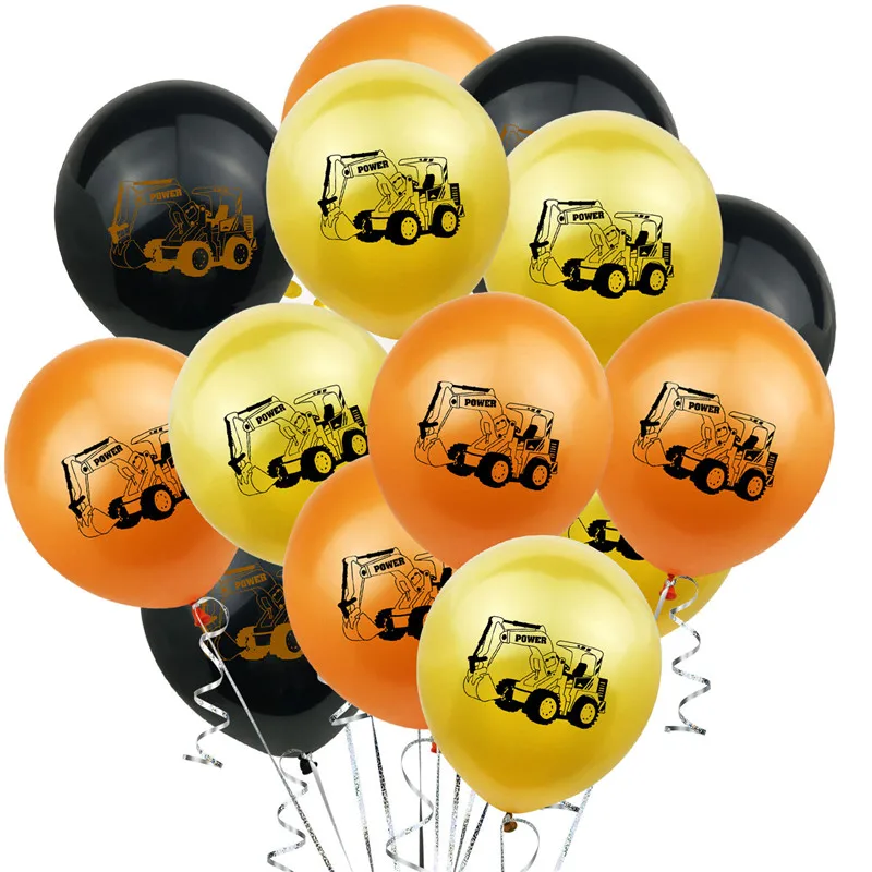 

10pcs Construction Excavator Printed Latex Balloon Gold Black Engineering Vehicles Air Balls Birthday Party Decoration Globos