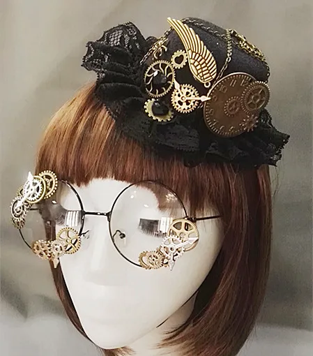 Cosplay&ware Punk Novelties Steampunk Victorian Gears Mini Top Hat Costume Hair Handmade With Steam Gear Glasses -Zentai shop online