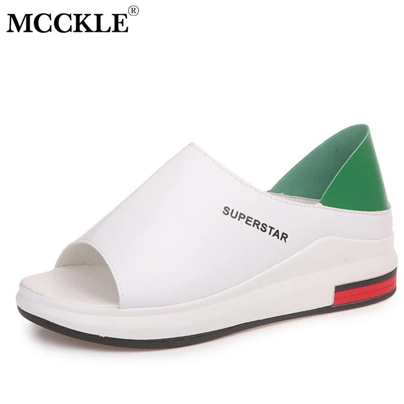 

New Summer Women Open Toe Sandals Ladies Platform Slip On PU Leather Ladies Casual Female Fashion Beach Shoes Plus Size 35-42