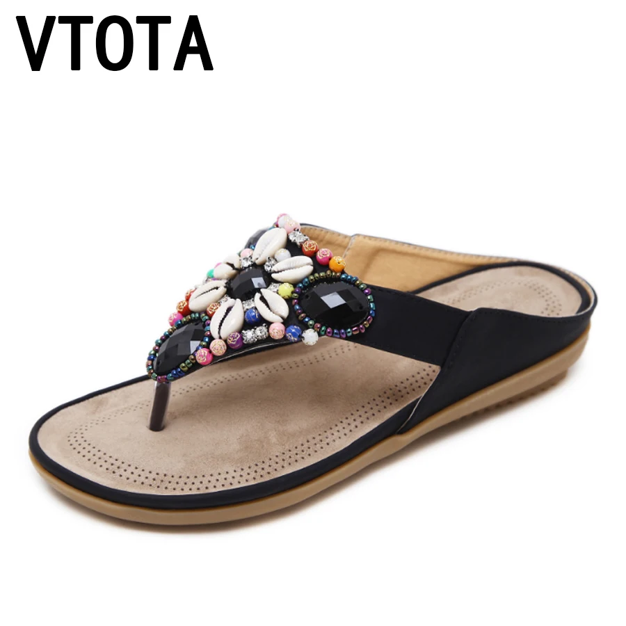 

VTOTA Women Flip Flops Slippers 2018 Behemia Beach Slippers Crystal String Bend Slippers Women Summer Wedges Ladies Shoes H18