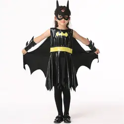 Дети супергерой фильма Бэтмен черный рыцарь летучая мышь для девочек платье Костюмы для косплея комплект праздник Танцевальная Вечеринка