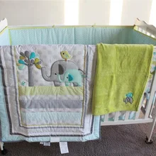 Комплект постельного белья для младенцев из 5 предметов, детская кроватка со слоном, Стеганая юбка, лист, бампер, Подарочный комплект постельного белья для малышей