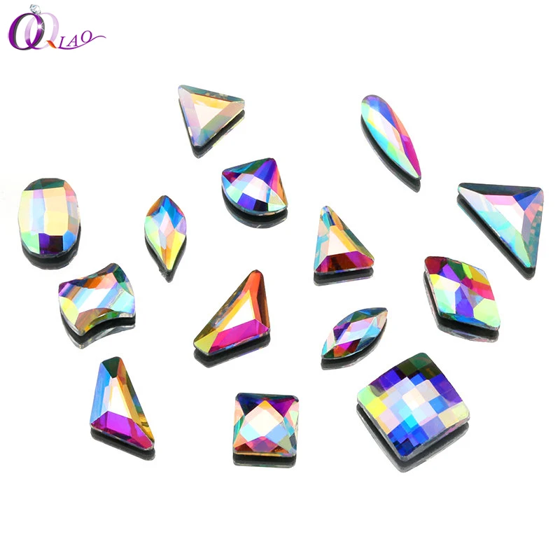 

Qiao New Hotfix Rhinestone Multiple Shapes Mix Crystal Glass Crystal AB Flat Bottom Iron On stone