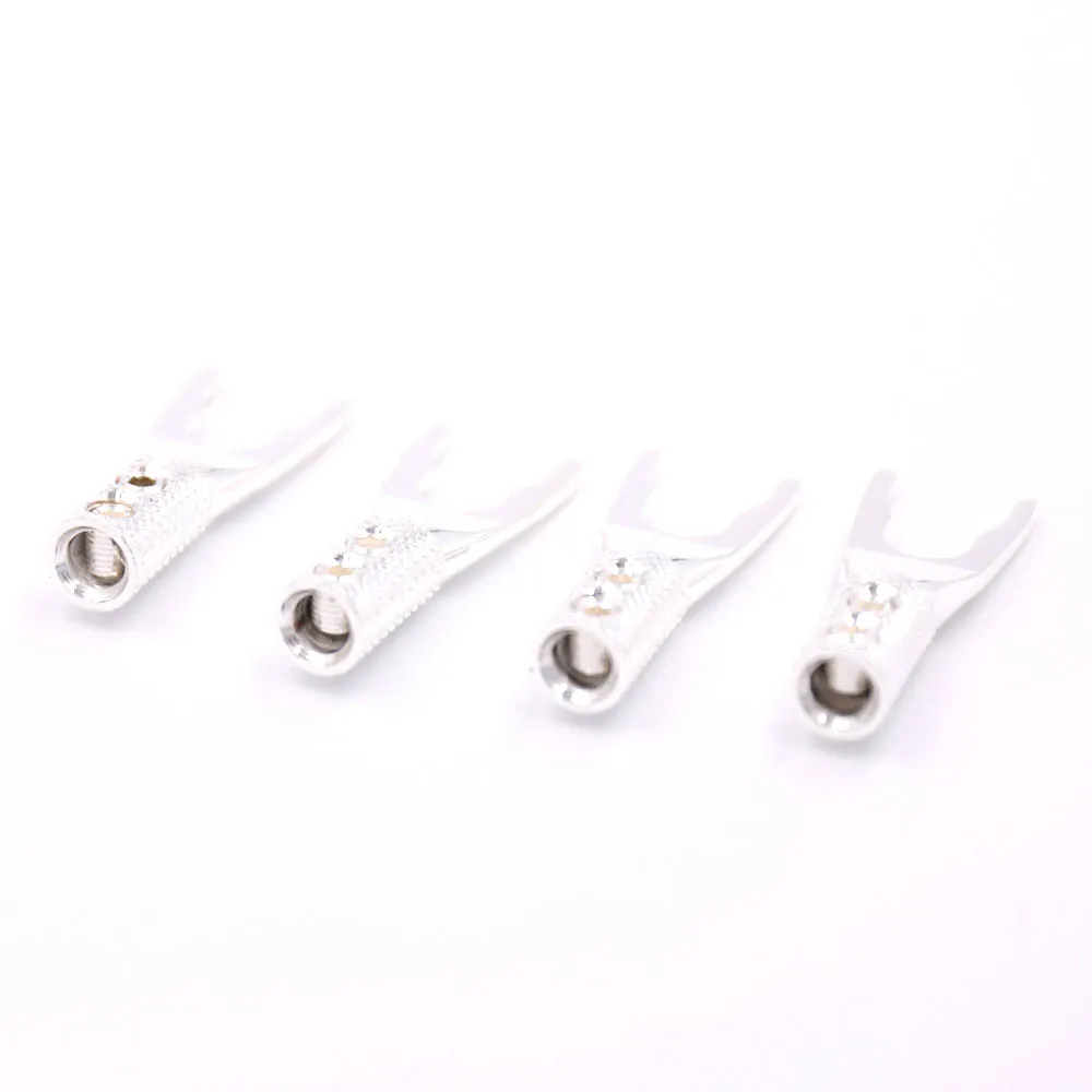 Banhado a Prata Conector do Adaptador Áudio Puro Cobre y Spade Speaker Plugs Garfo Parafuso 8 Pcs - Image 5