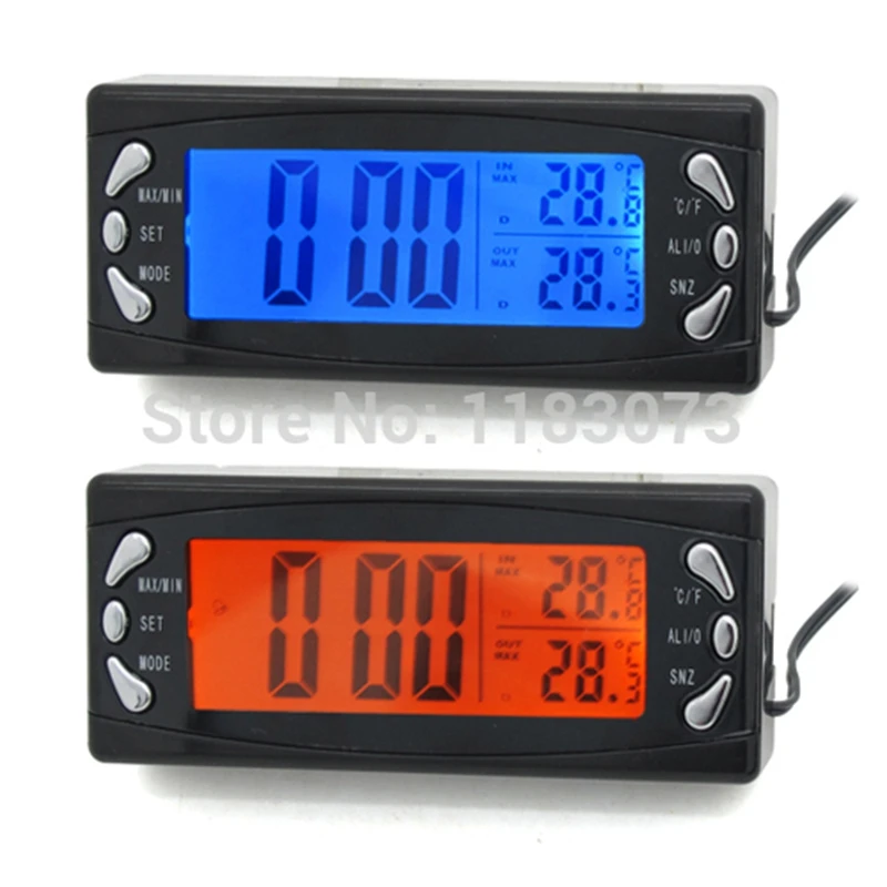 

DC 12V Auto Car Thermometer LCD Digital Vehicles Clock Indoor Outdoor Temperature Meter Alarm Snooze Blue/Orange Backlight T23