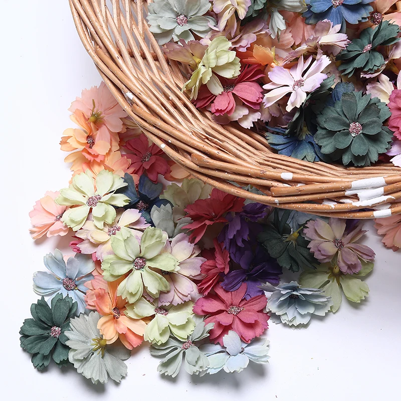 

30Pcs 4.5cm Multicolor plum blossom Flower Heads Mini Silk Artificial Flowers for Wreath Home Wedding Decoration fake flowers