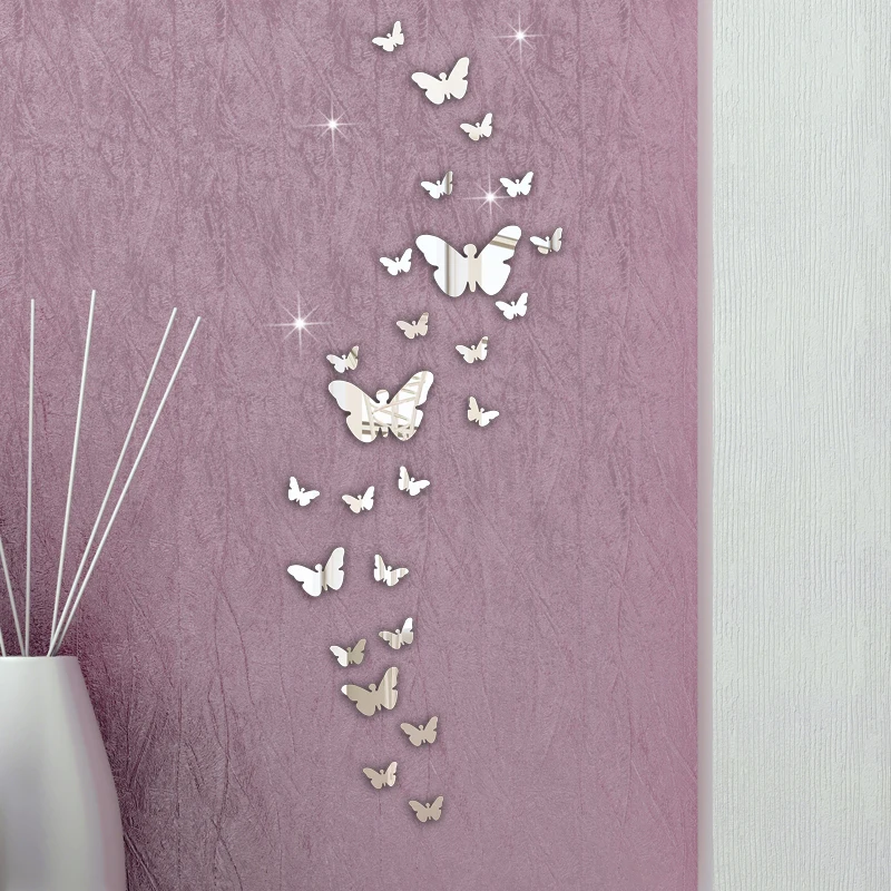 Новое поступление зеркальные Серебристые 3D наклейки на стену с бабочкой вечерние, Свадебные украшения DIY украшения для дома