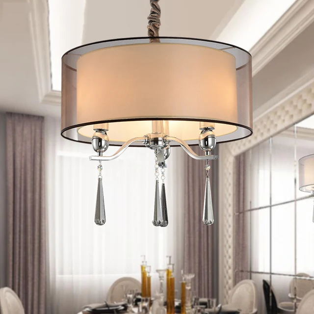 Lustre Moderne Tissu Abat Jour En Cristal Lustres E27 Socket Haute