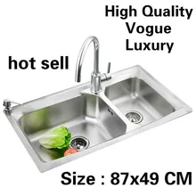 Квартиры высокого качества мыть овощи двойной кухонный паз раковина 304 нержавеющая сталь большая Горячая 870x490 мм