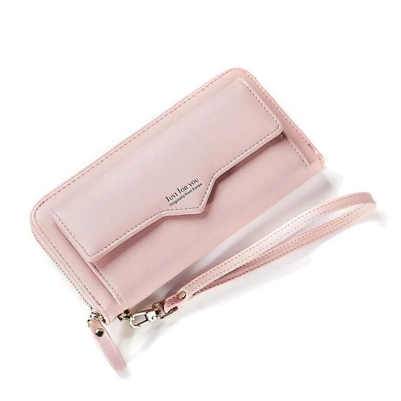 Pink Новинка, женские кожаные кошельки, женские длинные Дизайнерские однотонные кошельки, женские кошельки для телефона, держатели для карт, женские клатчи с большой вместительностью - Цвет: Pink