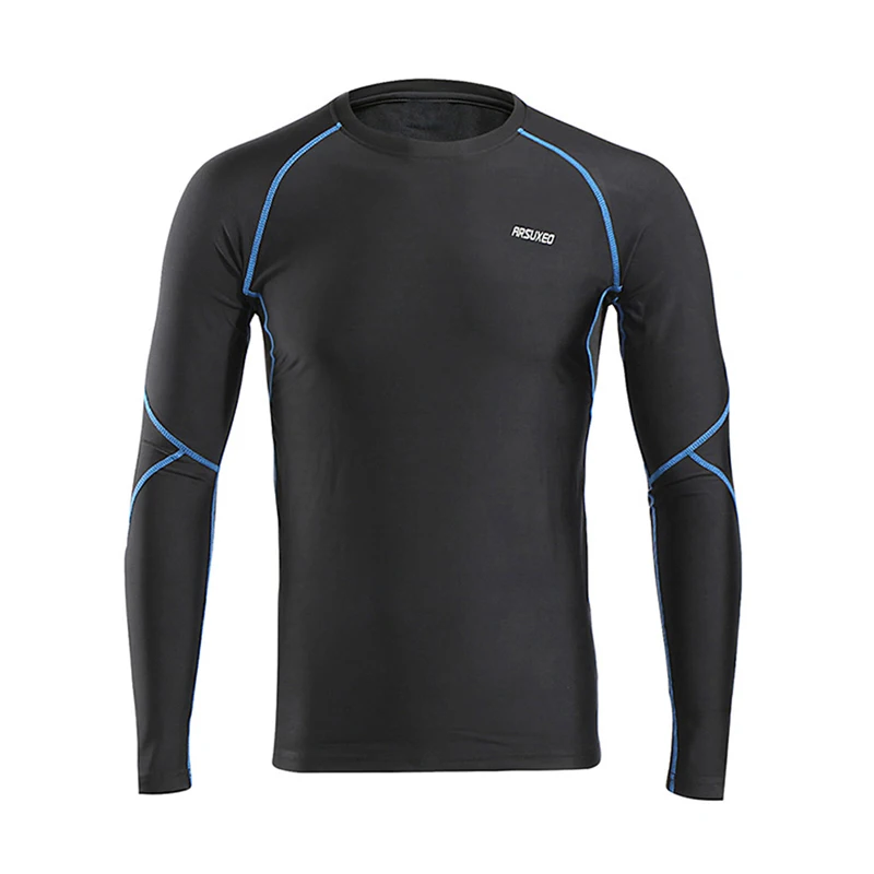 Быстросохнущий компрессионный спортивный костюм для фитнеса, облегающий набор для бега, футболка, леггинсы, мужская спортивная одежда, спортивный костюм для тренировок - Цвет: Black Blue Tops