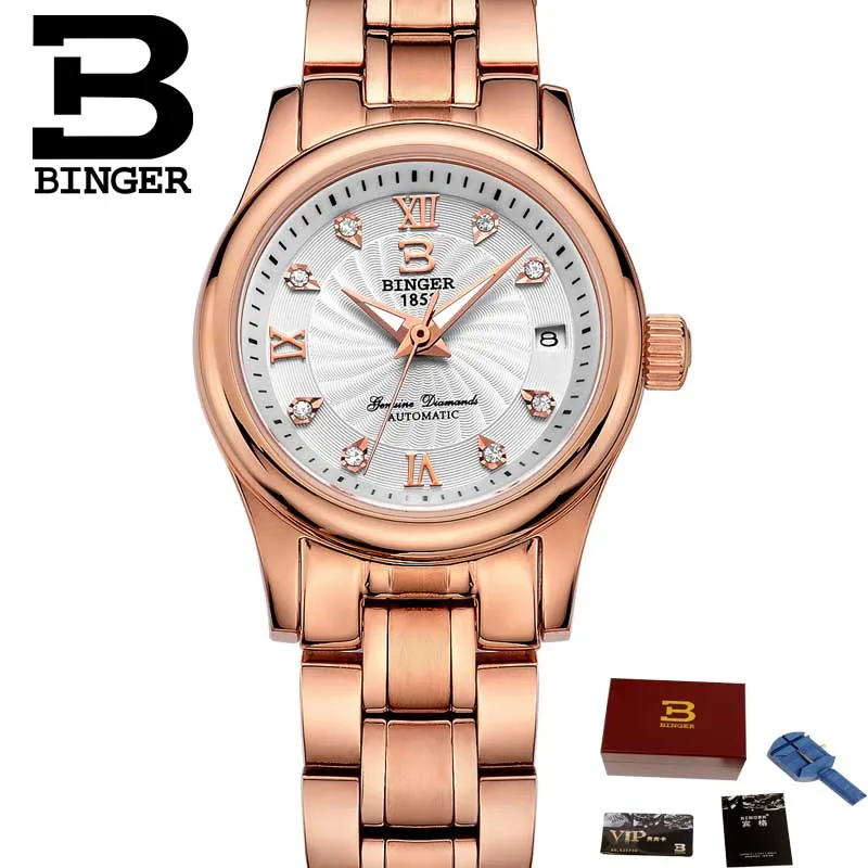 Мужские и женские часы, парные часы, мода для влюбленных, автоматические механические часы, стальные Бингер, мужские деловые часы, B-603L - Цвет: Women watch 09