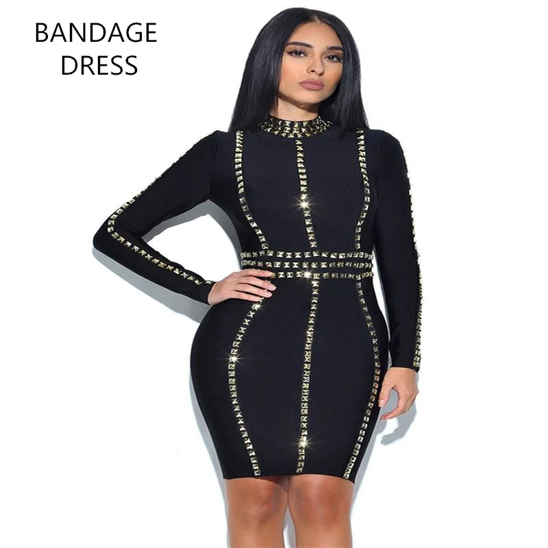 In Stock 2017 BANDAGE DRESS New Arrival Long Sleeves Women Mini Dress O