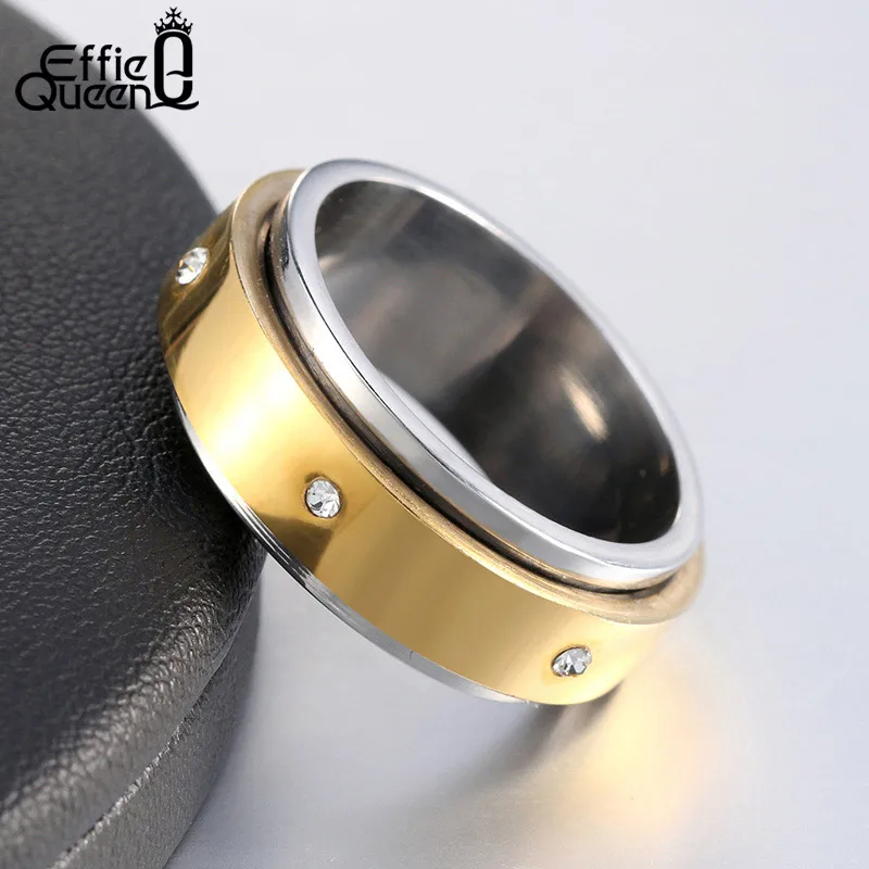 Effie queen, вращающиеся кольца из нержавеющей стали, Классические циркониевые кристаллы, модные ювелирные изделия для мужчин и женщин, подарок, кольца на палец IR08