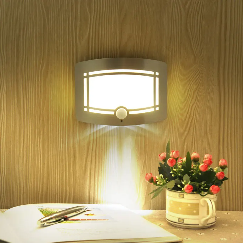 Novelty Infrared Motion Sensor LED Night Light Wireless Sensor Control Energy Saving Bedroom Lamp Battery Powered Wall Light (1)