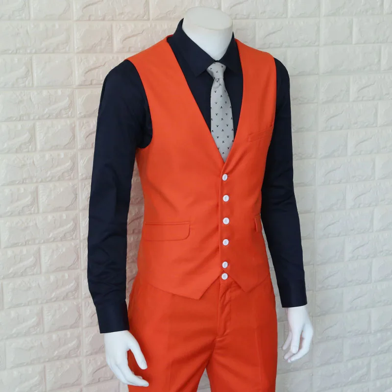 New Spring and Autumn Slim Male Vest Men Orange Red Groom Wedding Dress