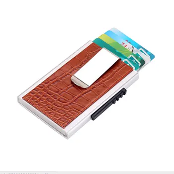 

YAMBUTO 2020 Genuine Leather Unisex Card Wallet Crocodile pattern New Aluminum Credit Card Holder RFID Blocking