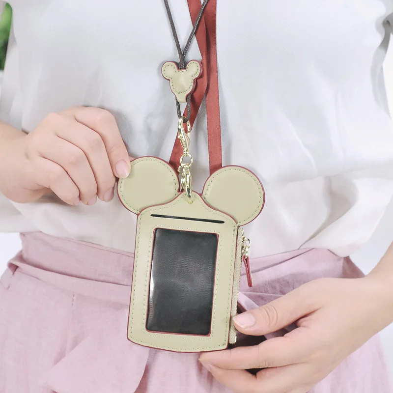 1 قطعة ماوس الأذن بو سستة حامل بطاقة الحلوى اللون المحمولة سلسلة ID حافلة الهوية شارة الحبل بورت كارت الائتمان حقيبة التخزين