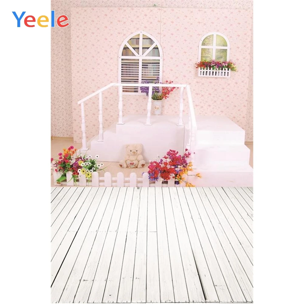 Yeele Gray Wooden Floor Boudoir Teddy Bear Spring Flowers Baby Interior Photo Background Photography Backdrop For Studio | Электроника
