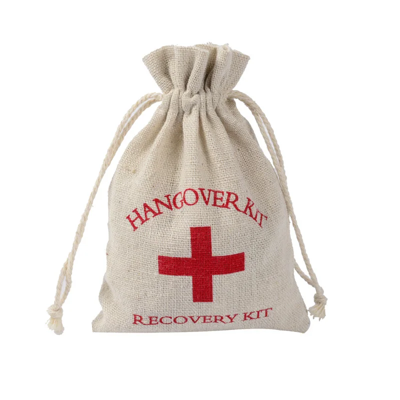 

10pcs Hangover Kit 10x14cm Wedding Favor Holder Bag Red Cross Cotton Linen Gift Bags Recovery Survival Kit Event Party Supplies
