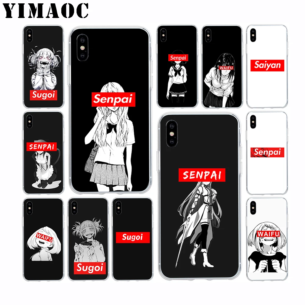

YIMAOC Sugoi Senpai Anime Waifu Soft TPU Silicone Case for Apple Iphone Xr Xs Max X 10 8 Plus 7 6S 6 Plus SE 5S 5 7Plus 8Plus