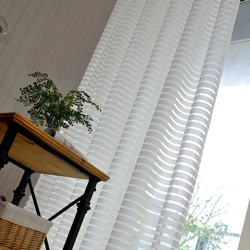Cortinas de tul a rayas modernas para sala de estar gasa blanca cortinas cortas transparentes para tratamiento de ventana de dormitorio Panel Individual Cocina