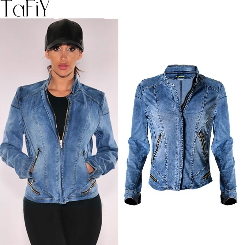 Longues Survêtement Mince À Bleu Zipper Jeans 2018 Vintage Tops Veste Denim Tafiy Femmes Moto Mode Manches Manteau Coton BosrhtxQdC