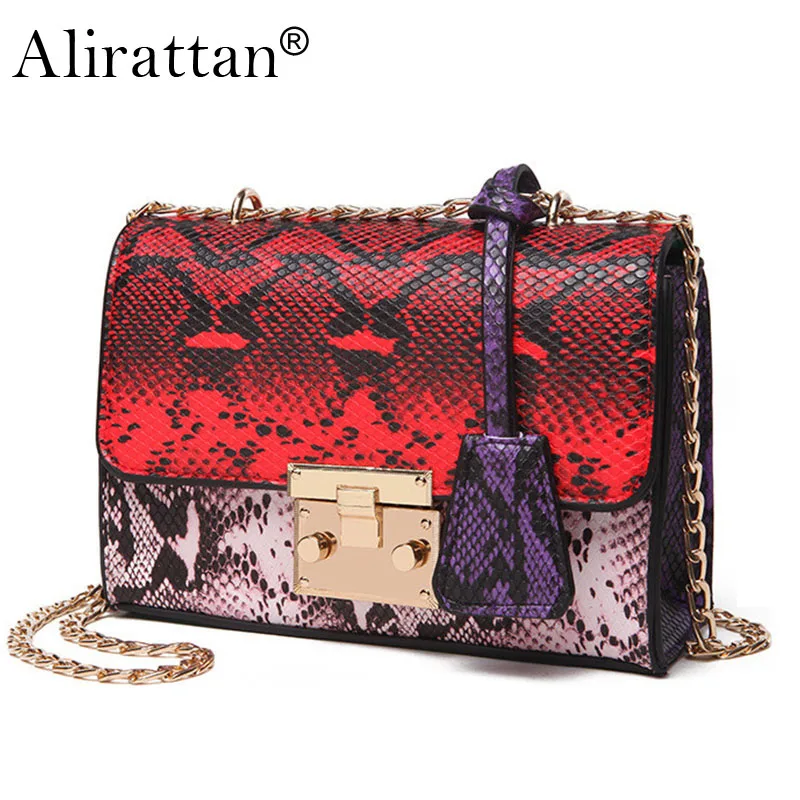 

Alirattan 2019 Women Snake Crossbody Bags Fashion Color Lady Python Leather Shoulder Messenger Bags Sac Femme Leopard Tote H125