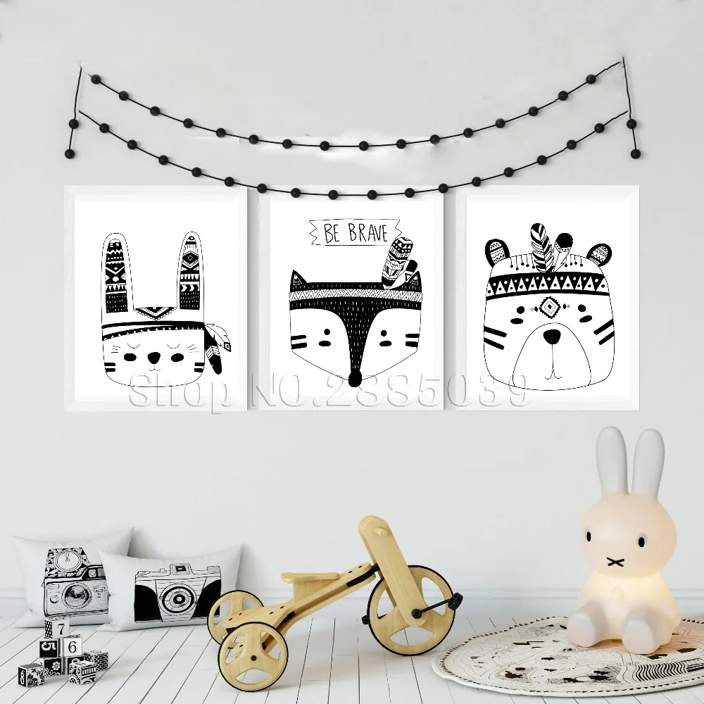 القادمون الجدد بنين القبلية جدار ملصقا الثعلب الدب أحادية اللون الحضانة غرفة نوم صائق الاطفال جدار ديكور فني مجموعة من 3 DIY LC494