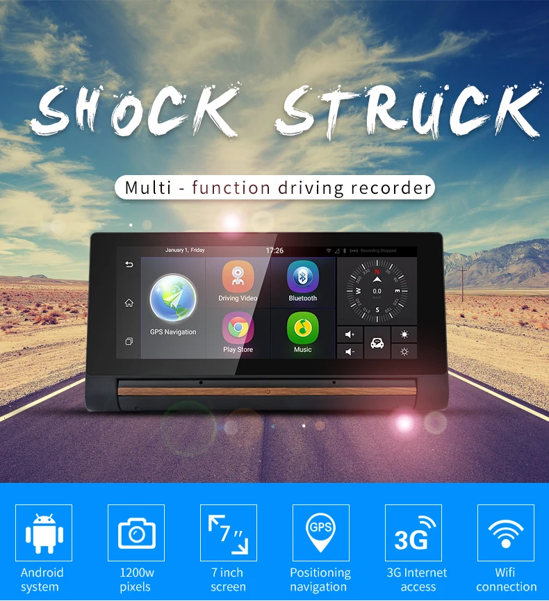 Clearance 7"  Android Car DVR 3G Wifi Dash Cam Video Auto Recorder 16GB ROM 1080P Dual Lens Camera GPS Navigation 0