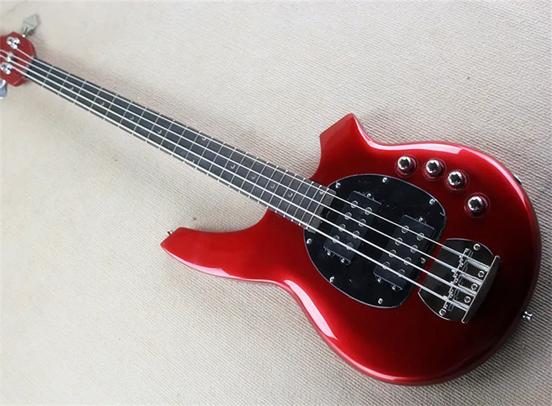 

New Real photos Hot Selling High Quality Active Pickup Musicman Bongo red 4 String Music Man Electric Bass Guitar,can be custom