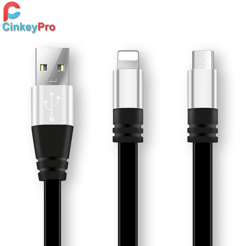 Micro USB Cable charger For iPhone 7 6 5 Samsung iPad Air mini Mobile Phone Cables 1M Aluminum Noodles Data Charging CinkeyPro