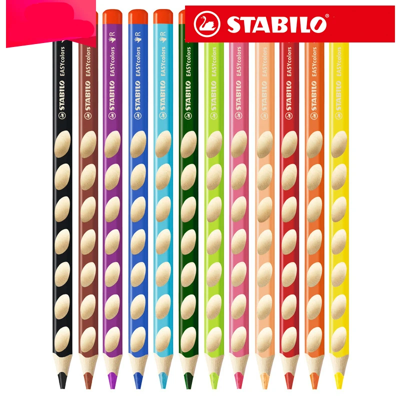 6 шт./лот цветные немецкие Stabilo карандаши 332 # с отверстиями правильные Детские
