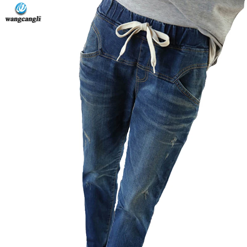 2019 New Blue During Waist Jeans Woman Loose Holes vintage