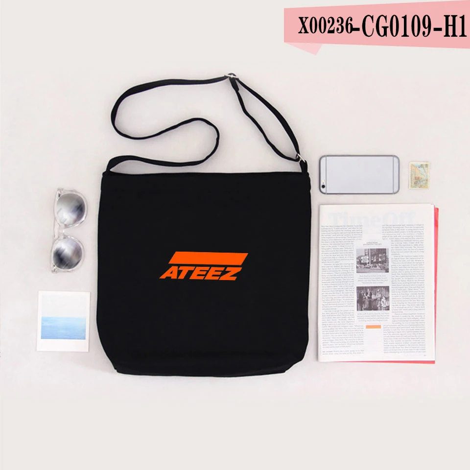 ATEEZ LOGO новые сумки для женщин новые модные сумки через плечо холщовые сумки в стиле хип-хоп Новое поступление вместительные сумки - Цвет: Black