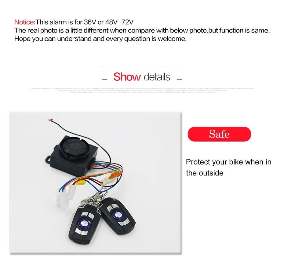 Perfect Intelligent 36V 48V 60V 72V optional electric bicycle alarm ebike conversion kit bike lock for electric motorcycles adult e bike 3