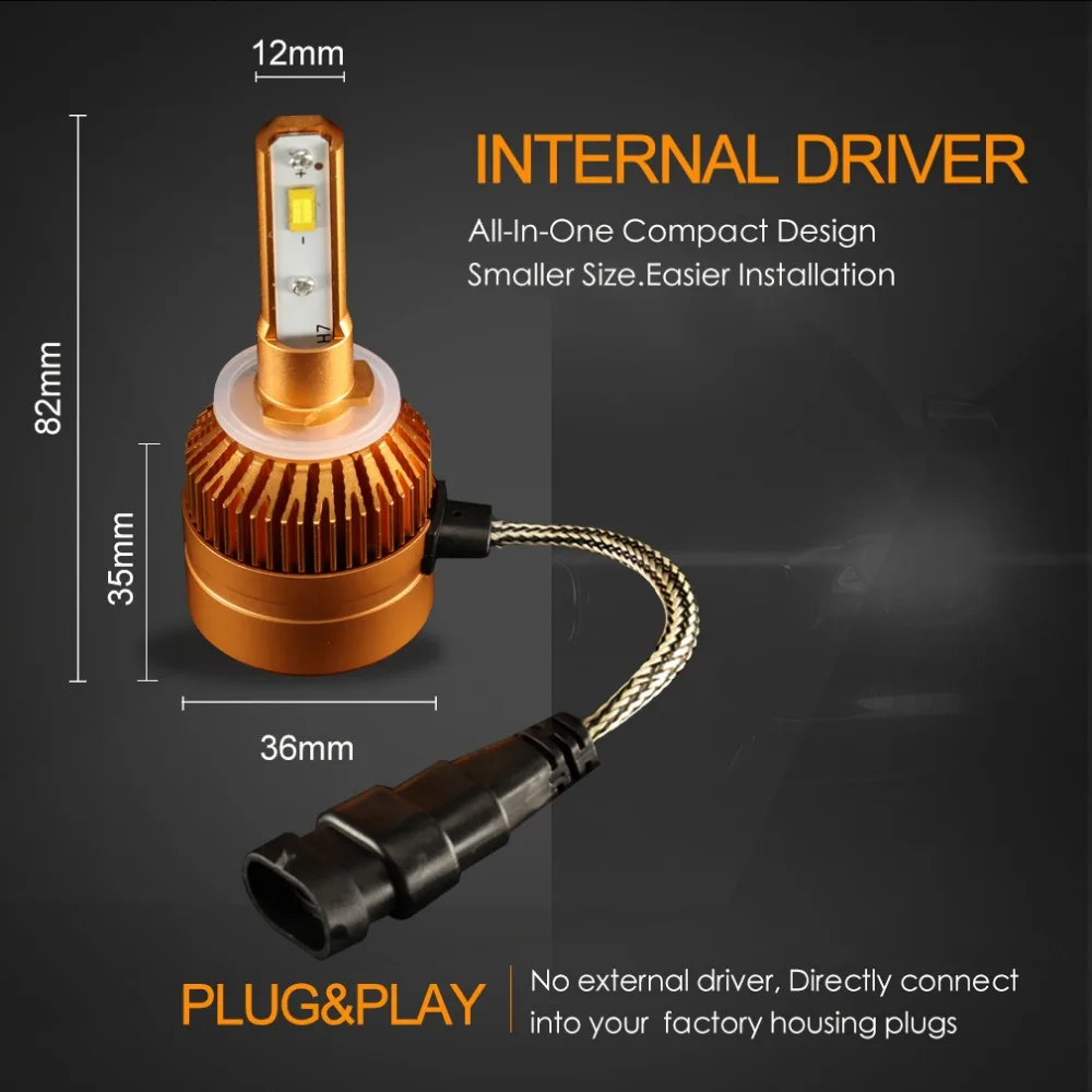 Комплект из 2 предметов, 50 Вт H27 880 881 светодиодный лампы 12V Автомобильные фары 50 Вт 8000LM 6000 К авто светодиодный фары дальнего света лампы Белый H27W/2 H27W/1 светодиодный