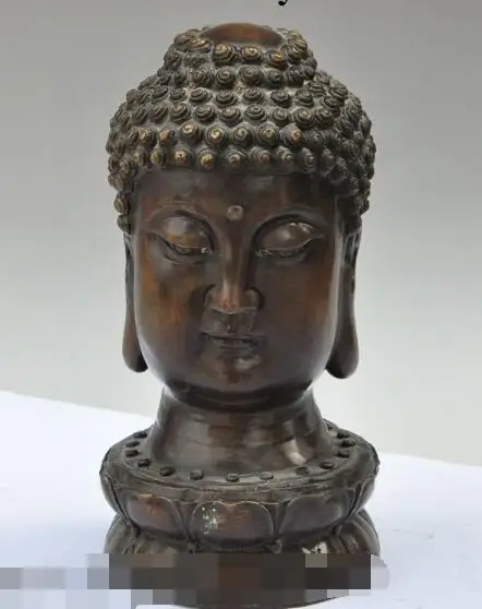 

S01595 10"chinese buddhism bronze sakyamuni Shakyamuni buddha head bust lotus statue