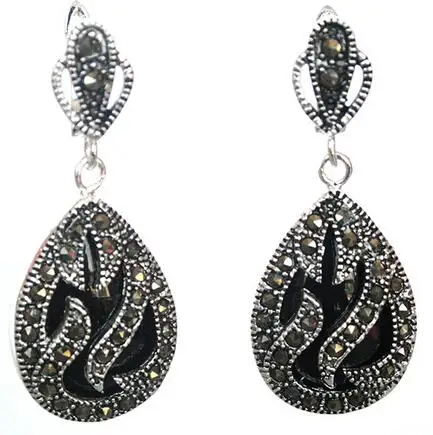

New Trend Women Genuine 925 Silver blue Marcasite Earrings