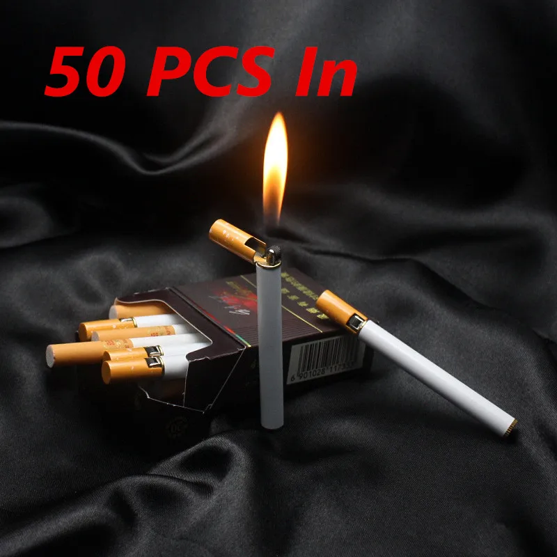 50 шт. креативная Мини компактная струйная Бутановая Зажигалка металлическая в форме сигареты надувная газовая сигарета без газа - Цвет: 50 Pcs
