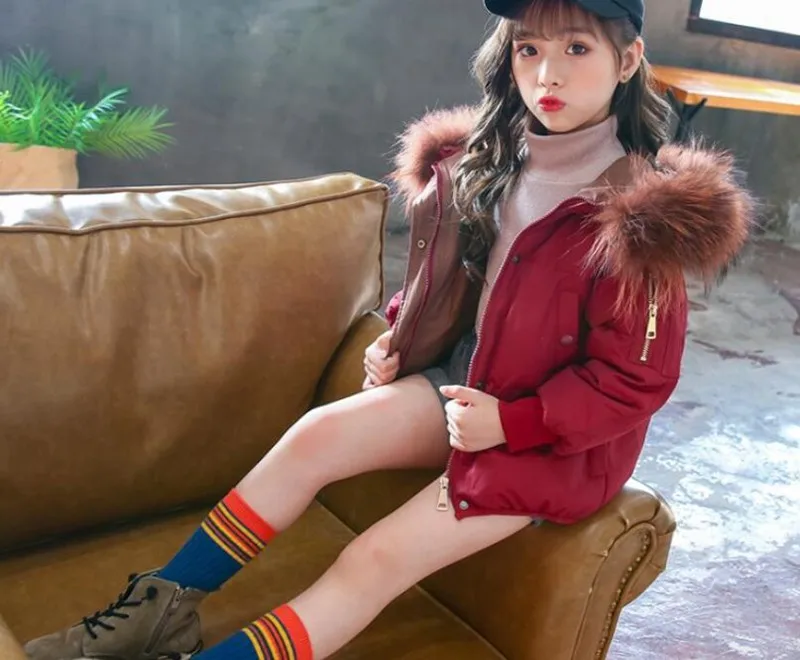 CROAL CHERIE Children Winter Clothing Real Raccoon Fur Winter Overalls For Girls Cotton Thicken Coat For Teenager Girls Parkas (2)