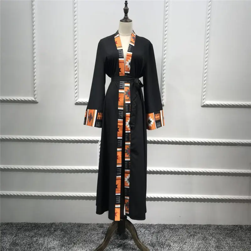 Черное Розовое Кимоно с открытой передней частью Abaya в Дубае Платье макси