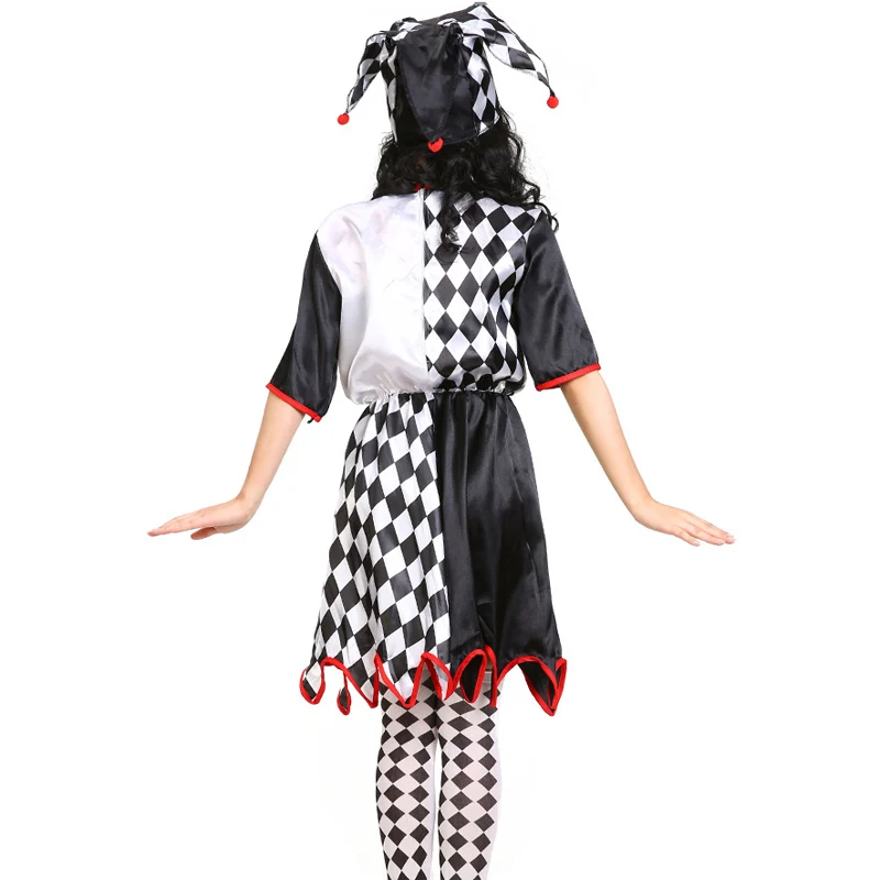 Черный белый девичий Арлекин крутой клоун нарядное платье костюм на Хэллоуин для мужчин и женщин