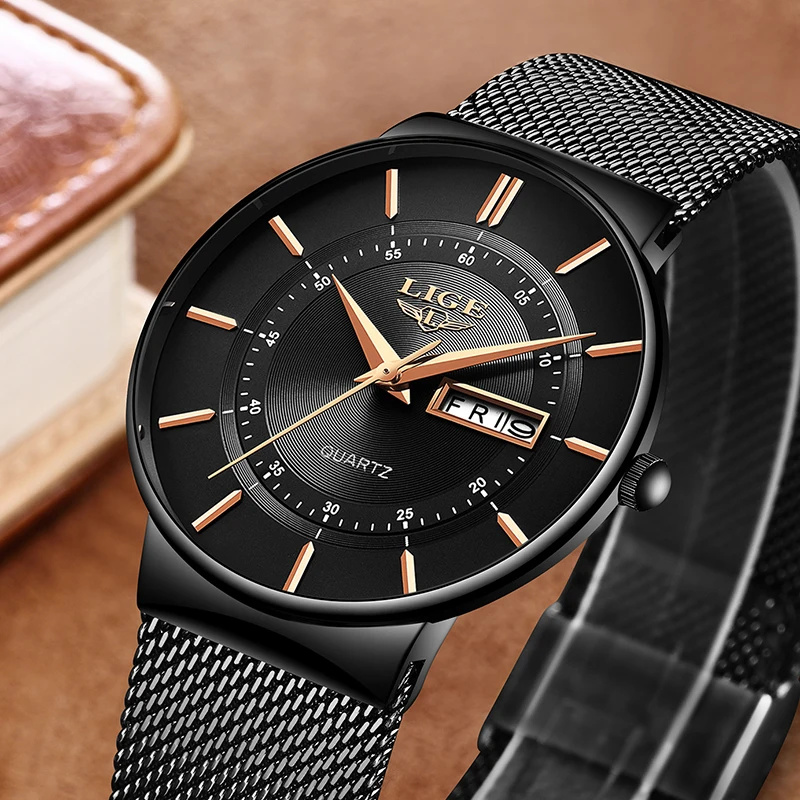 

LIGE Mens Watches Top Brand Luxury Casual Fashion Watch Men Quartz Wristwatch Mesh belt Simple Waterproof Clock reloj hombre