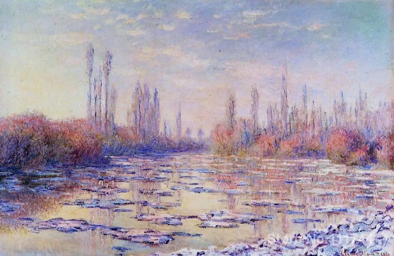 

Landscape painting Impressionist Floating Ice on the Seine Claude Monet High quality Hand painted