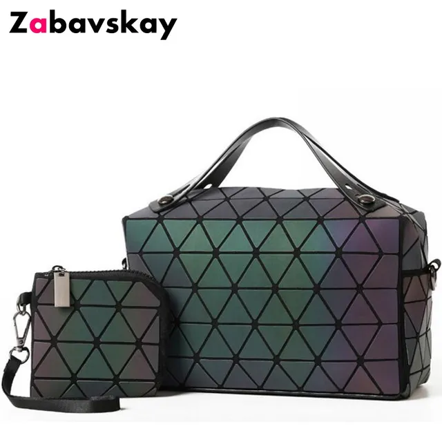 Laser Plain Folding Handbags Women Bag Luminous Sac Diamond Tote Laser Plain Folding Handbags Women Bag Luminous Sac Diamond Tote Geometry Quilted Shoulder Bags Bolso