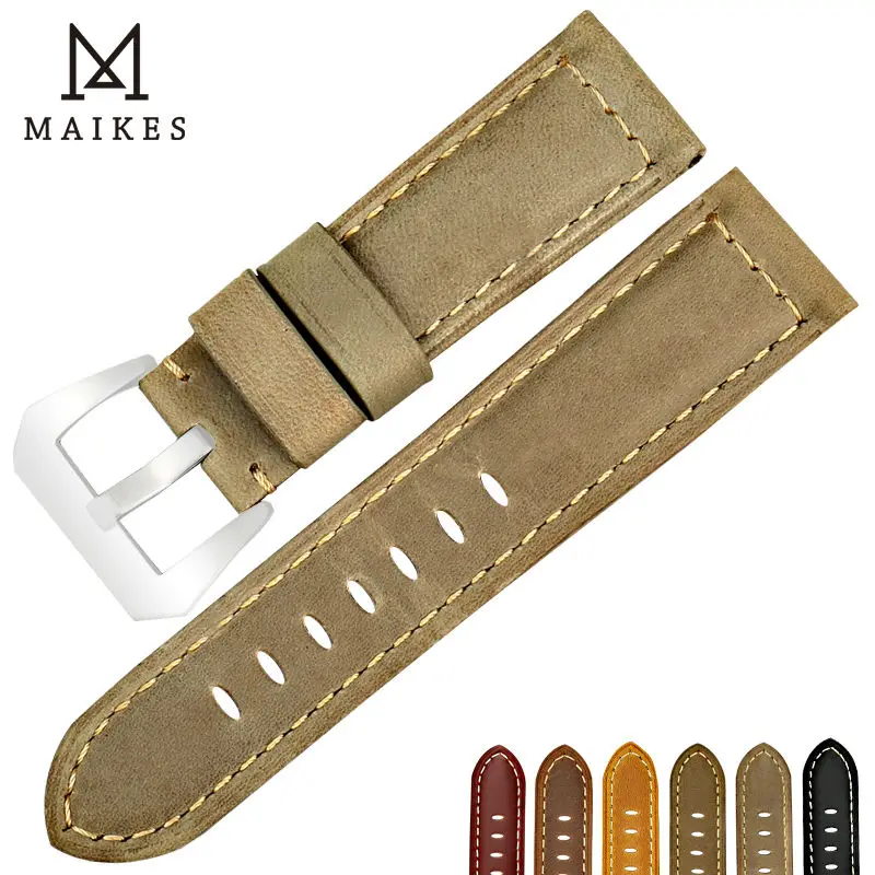 Ремешок для часов MAIKES винтажный из натуральной кожи дизайнерский коричневый