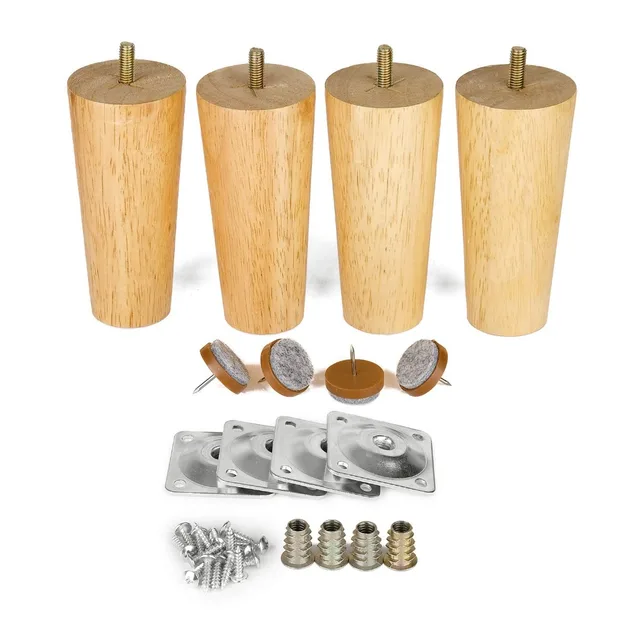 4Pcs Furniture Legs Sofa Legs M8 120mm Tall Full Set Solid Tapered Wood
